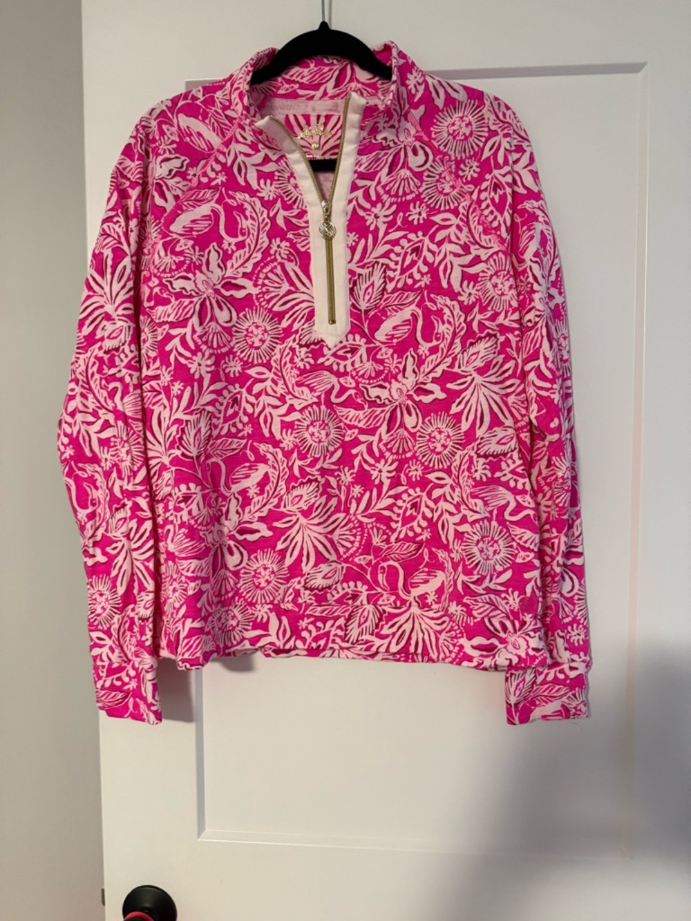 Lilly Pulitzer Hot Pink and White Floral Half-Zip Pullover